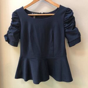 Inc International Concepts Navy Peplum Puff‎ sleeve Top size M